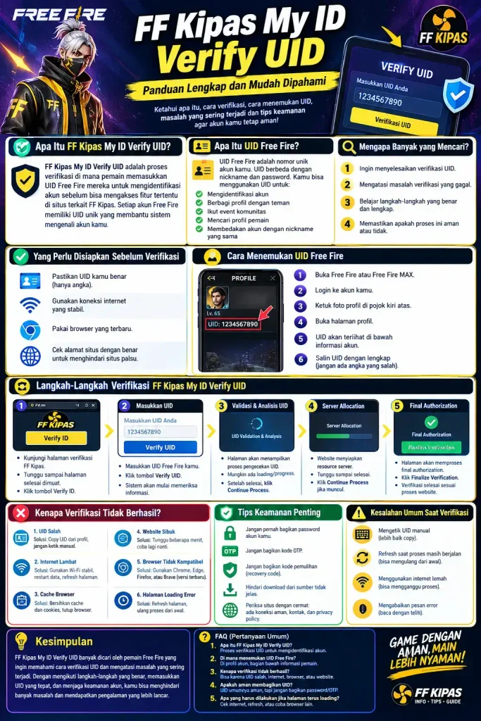 FF Kipas My ID Verify UID Step-by-Step Guide (2026) infographic Image